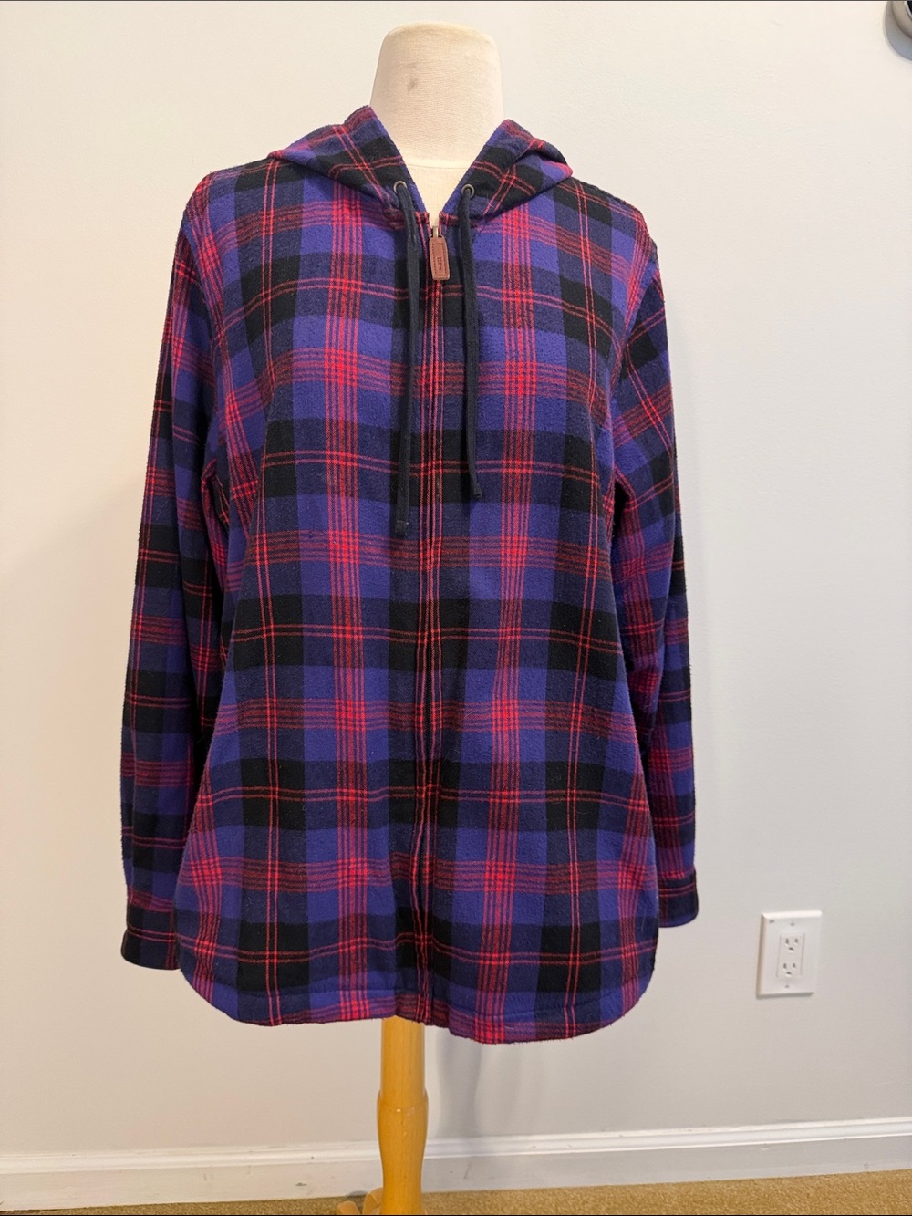 L.L. Bean Plaid Zip-Up Hoodie in Purple and Pink